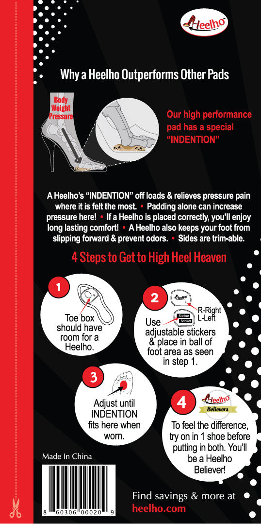 Heelho High Heel Inserts- Back of Package